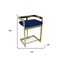 Homeroots 26" Blue and Gold Metal and Velvet Low Back Counter Height Bar Chair 555073 - alternate 5