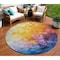 Homeroots 8' Gold Yellow And Teal Blue Round Abstract Washable Indoor Outdoor Area Rug 617355 - alternate 1