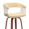 Homeroots 31" Cream And Wood Brown Faux Leather Swivel Bar Height Bar Chair 534469 - alternate 9