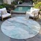 Homeroots 8' Teal Blue And Silver Round Abstract Washable Indoor Outdoor Area Rug 618438 - alternate 7