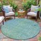 Homeroots 8' Teal Blue And Ivory Round Abstract Washable Indoor Outdoor Area Rug 631073 - alternate 6