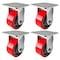 Hyw Products Heavy Duty Caster Set 4in Red Polyurethane on Cast Iron Wheels, 4 Rigid, 4PK 40-40R-A1-PC-4 (R) - alternate 1
