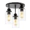 Jonathan Y Jonah 12" 3-Light Bohemian Farmhouse Iron/Seeded Glass LED Semi Flush Mount, Black/Clear JYL7556A - alternate 1