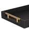Homeroots 16in Black Wood and Vinyl Faux Shagreen Serving Tray With Gold Handles 518596 - alternate 6