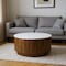 Homeroots 36" Brown Genuine Marble And Solid Wood Round Drum Coffee Table 606251 - alternate 7
