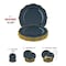 Smarty Had A Party 10.25" Navy with Gold Rim Round Blossom Disposable Plastic Dinner Plates (120 Plates), 120PK 4840NG-CASE - alternate 10