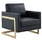 Leisuremod Lincoln Leather Accent Armchair with Gold Frame, Black LA31BL-L - alternate 1
