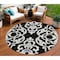 Homeroots 8' Black And Ivory Round Damask Washable Indoor Outdoor Area Rug 614409 - alternate 1