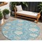 Homeroots 8' Teal Blue Gray And Ivory Round Damask Washable Indoor Outdoor Area Rug 599456 - alternate 1