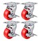 Hyw Products Heavy Duty Caster Set 4in Polyurethane on Plastic Wheels, 4 Swivel with Brake, 4PK 40-40S-A1-PU-TB-4 - alternate 1