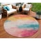 Homeroots 8' Pink Gold And Teal Blue Round Abstract Washable Indoor Outdoor Area Rug 611278 - alternate 1
