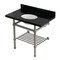 Kingston Brass 36-Inch Black Granite Console Sink with Brass Legs and Shelf, 8-Inch, 3-Hole KVPK3630KBB8 - alternate 1
