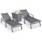 Leisuremod Marlin Grey Aluminum Patio Chaise Lounge Chair With Arms Set of 2 with Square Fire Pit Table, Black MLAGRCF21-77BL2 - alternate 1