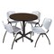Regency Round Kobe Breakroom Table W/ 4 M Stack Chairs, 36 in W, 36 in L, Neo Walnut TKB36RNDNW47GY - alternate 1
