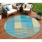 Homeroots 8' Teal Blue Orange And Sky Blue Round Striped Washable Indoor Outdoor Area Rug 613177 - alternate 1
