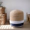 Homeroots 18" Natural And Navy Blue Jute Blend Cylinder Striped Pouf Ottoman 551557 - alternate 9