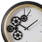 Homeroots 16" Black Gold And White Faux Leather And Iron Analog Exposed Gear Round Wall Clock 485977 - alternate 8