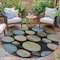 Homeroots 8' Black Fern Green And Teal Blue Round Geometric Washable Indoor Outdoor Area Rug 630557 - alternate 4