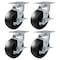 Hyw Products Heavy Duty Caster Set 6in Plastic Wheels, 4 Swivel with Brake, 4PK 40-60S-A1-HP-TB-4 - alternate 1