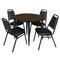 Regency Round Kahlo Breakroom Table W/ 4 Restaurant Stack Chairs, 36 in W, 36 in L, Neo Walnut TPL36RNDNWBK29BK - alternate 1