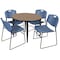 Regency Round Kahlo Breakroom Table W/ 4 Zeng Stack Chairs, 42 in W, 42 in L, Noble Oak TPL42RNDNOBK44BE - alternate 1