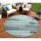 Homeroots 8' Teal Blue And Ivory Round Striped Washable Indoor Outdoor Area Rug 631001 - alternate 1