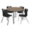 Regency Round Kee Adjustable Classroom Table W/ 4 Andy Stack Chairs, 48 in W, 48 in L, Noble Oak TB48RNDNOAPGY40BK - alternate 1
