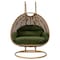 Leisuremod Mendoza Light Brown Wicker Hanging 2 person Egg Swing Chair with Dark Green Cushions MSCLBR-53DG - alternate 10