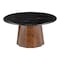 Homeroots 35" Black and Walnut Genuine Marble and Solid Wood Round Pedestal Coffee Table 565083 - alternate 9