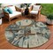 Homeroots 8' Beige Brown And Copper Round Geometric Washable Indoor Outdoor Area Rug 589370 - alternate 1