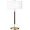 Homeroots 25" Gold and Oak Metal Two Light Table Lamp With White Drum Shade 523605 - alternate 1