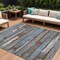Homeroots 8' X 10' Chocolate Blue And Beige Striped Washable Indoor Outdoor Area Rug 616649 - alternate 1