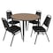 Regency Round Kahlo Breakroom Table W/ 4 Restaurant Stack Chairs, 48 in W, 48 in L, Noble Oak TPL48RNDNOBK29BK - alternate 1
