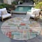 Homeroots 8' Terra Cotta Green And Brown Round Striped Washable Indoor Outdoor Area Rug 603523 - alternate 9