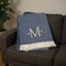 Homeroots 55" X 70" Navy Blue White Herringbone Cotton Blend M Initial Throw Blanket with Tassels Embroidery 680219 - alternate 4