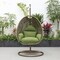 Leisuremod Beige Wicker Hanging Egg Swing Chair with Dark Green Cushions ESCBG-40DG - alternate 10