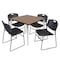 Regency Square Kahlo Breakroom Table W/ 4 Zeng Stack Chairs, 42 in W, 42 in L, Noble Oak TPL4242NOCM44BK - alternate 1