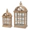 Homeroots Set of Two Natural Distressed Geometric Wood And Glass Floor Lantern Candle Holders, 2PK 516459 - alternate 1