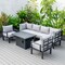 Leisuremod Chelsea 7-Piece Patio Sectional And Fire Pit Table Black Aluminum With Cushions, Light Grey CSFBL-7LGR - alternate 10