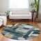 Homeroots 8' Teal Blue Ivory And Gold Round Geometric Washable Indoor Outdoor Area Rug 604508 - alternate 9