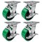 Hyw Products Heavy Duty Caster Set 5in Green Polyurethane on Cast Iron Wheels, 4 Swivel with Brake, 4PK 40-50S-A1-PC-TB-4 (G) - alternate 1