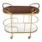 Homeroots 32in Brown Gold And White Iron Solid Wood and Marble Oval Rolling Bar Cart 668800 - alternate 1