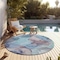 Homeroots 8' Round Blue Round Abstract Washable Non Skid Indoor Outdoor Area Rug 559663 - alternate 6