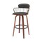 Homeroots 30" Black And Wood Brown Faux Leather Swivel Low Back Bar Height Bar Chair 534445 - alternate 9