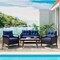 Homeroots Three Piece Outdoor Blue Rattan Sofa Seating Group with Blue Cushions 625699 - alternate 1