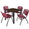 Regency Square Kee Breakroom Table W/ 4 M Stack Chairs, 42 in W, 42 in L, Neo Walnut TB4242NWBPBK47BY - alternate 1