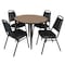 Regency Round Kahlo Breakroom Table W/ 4 Restaurant Stack Chairs, 42 in W, 42 in L, Noble Oak TPL42RNDNOBK29BK - alternate 1