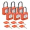 Brady Lockout Padlock, Keyed Alike, Nylon, Orange, 1 in Shackle Height, 1 3/16 in Body Width, 6 PK CPPL-ORG-25AL-KA6 - alternate 1