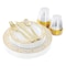 Elama 150 Piece Disposable Plastic Dinnerware Party Set for 25 Guests in White with Gold Decal Trim 750123350M - alternate 1