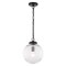 Vaxcel Linden 1-Light Matte Black Globe Pendant Light with Clear Ribbed Glass Shade Art Deco P0456 - alternate 1